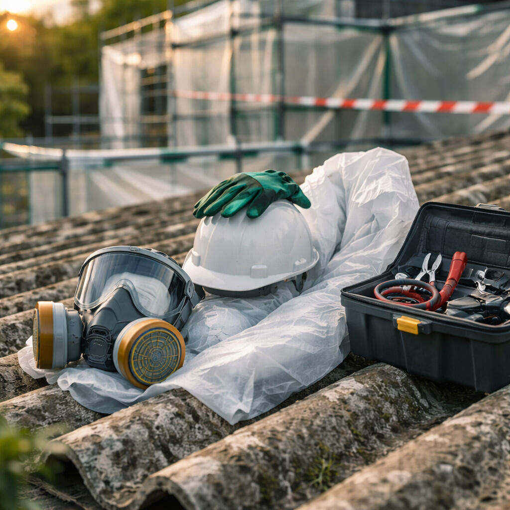 Asbestentfernung auf Dach mit Ausrüstung Asbestentfernung auf Dach mit Ausrüstung