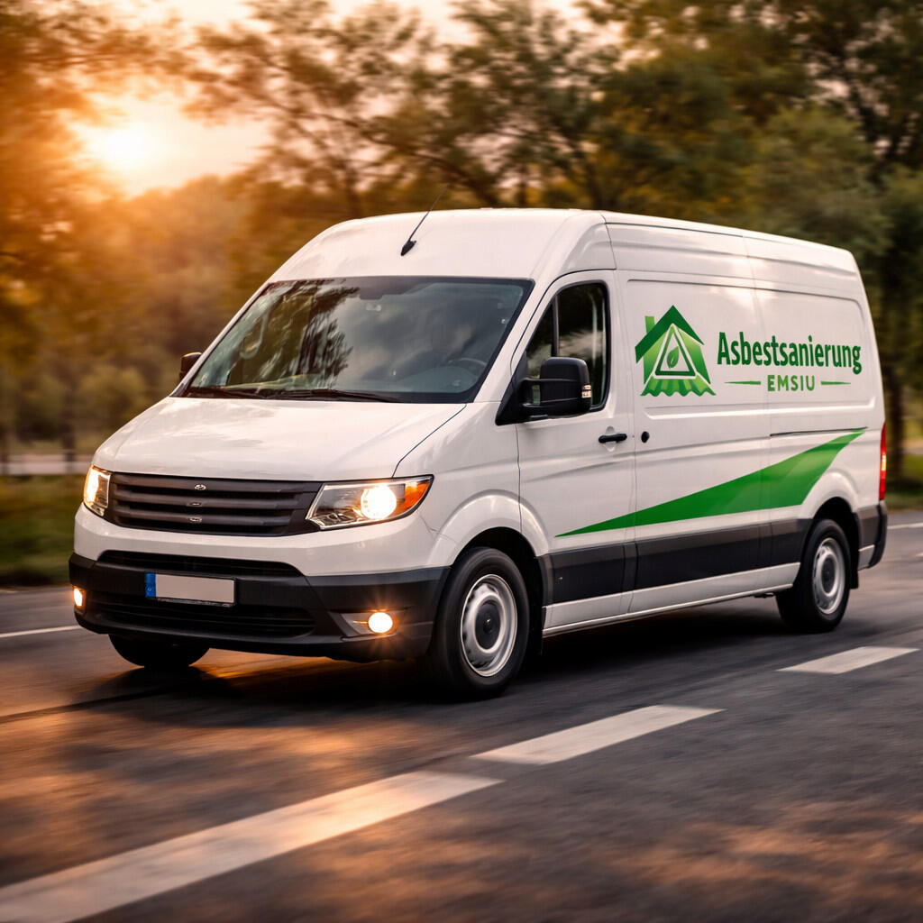 Weißer Van auf Landstraße im Abendlicht Weißer Van auf Landstraße im Abendlicht